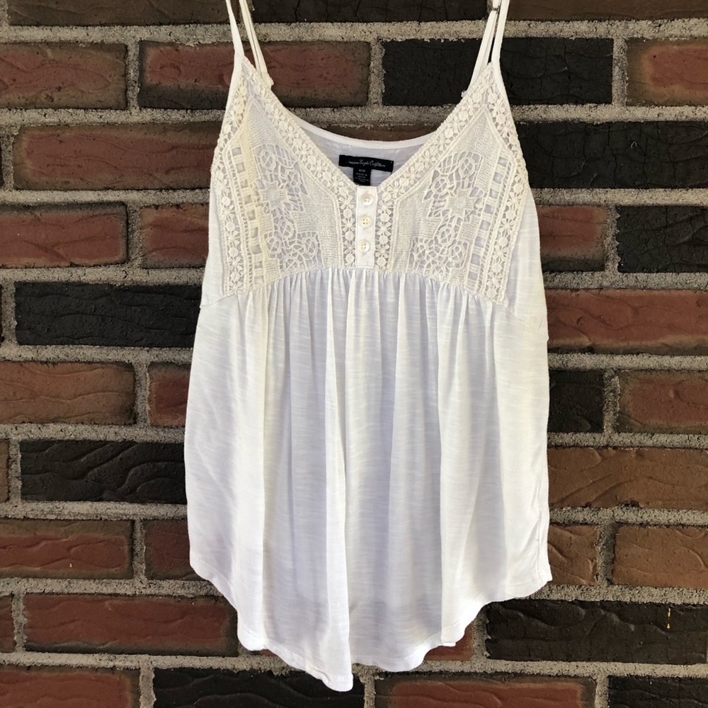 American Eagle White Flowy Tank Top